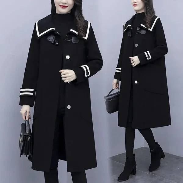 

High-grade Woolen Coats Women's 2023 New Spring Autumn Wool Jackets Female Fashion Admiral Collar Wool Parkas Trench Coat M-6XL