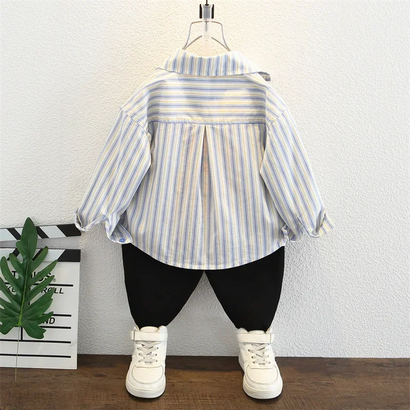 Spring Autumn Boys Shirt Long Sleeve Striped Fashionable Children's Clothing Trendy Streetwear Kids' Tops Chinese Brand AE