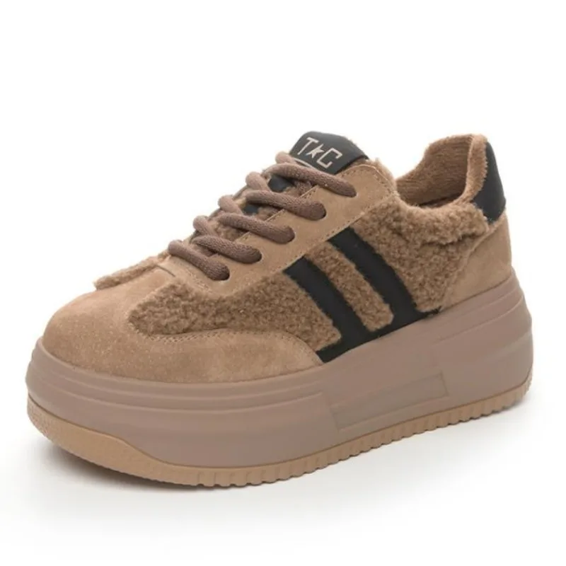 

Женские ботильоны из натуральной кожи, розовые дышащие ботинки на платформе 6 см, теплые плюшевые удобные ботильоны для зимы и осени