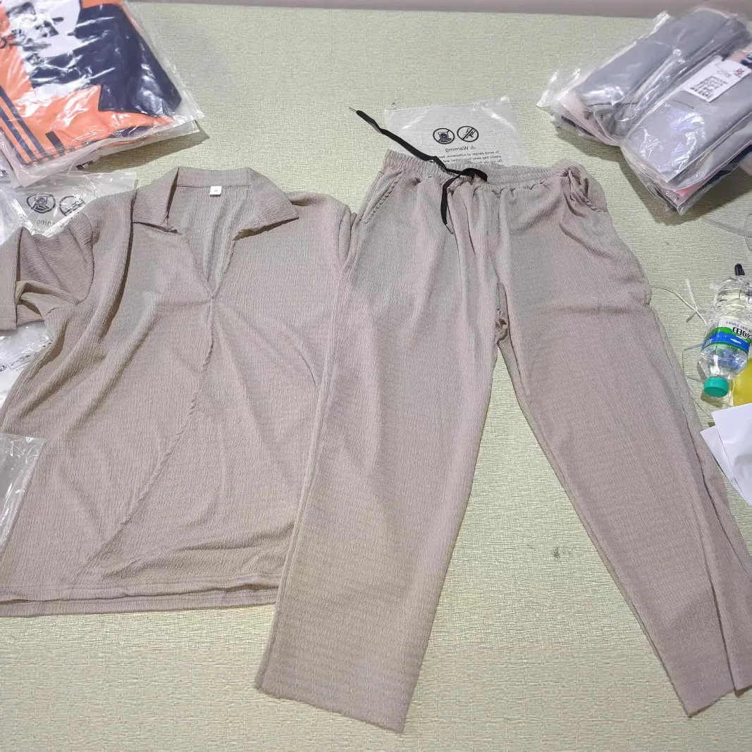 Casual Men Two Piece Set Half Sleeve Blouse Shirts and Wide Leg Pants