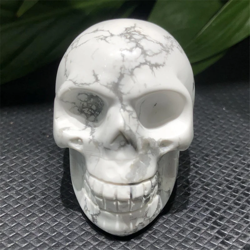 

Natural Howlite Skull Mineral Gems Ghost Head Carved Reiki Healing Gift Crafts Feng Shui Home Decoration Stone Statue 1pcs