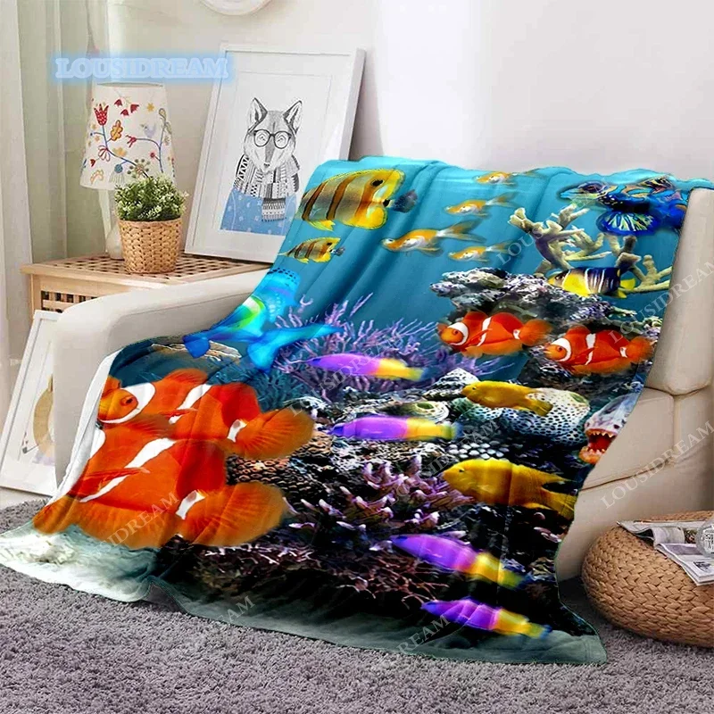 

Underwater World Blanket Cute Cartoon Thin Blanket Bed Sofa Cover Blanket Bed Sheet Lunch Rest Dolphin Fish Home Decoration