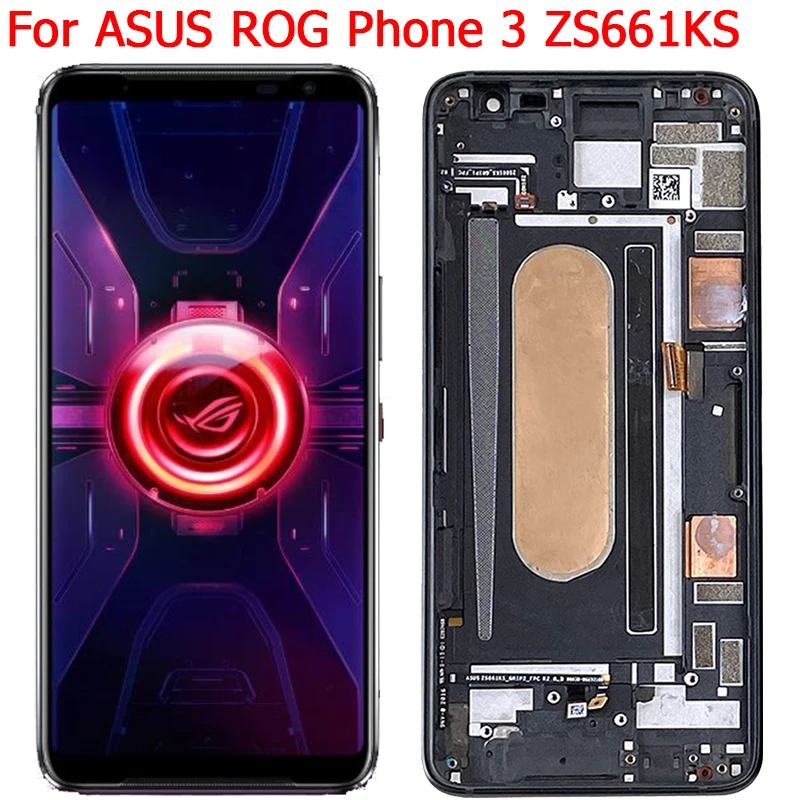 

ЖК-дисплей с рамкой для ASUS ROG Phone 3, 6,59 дюйма, ROG Phone 3, ROG3, ZS661KS, I003D, сенсорный ЖК-экран, детали дисплея