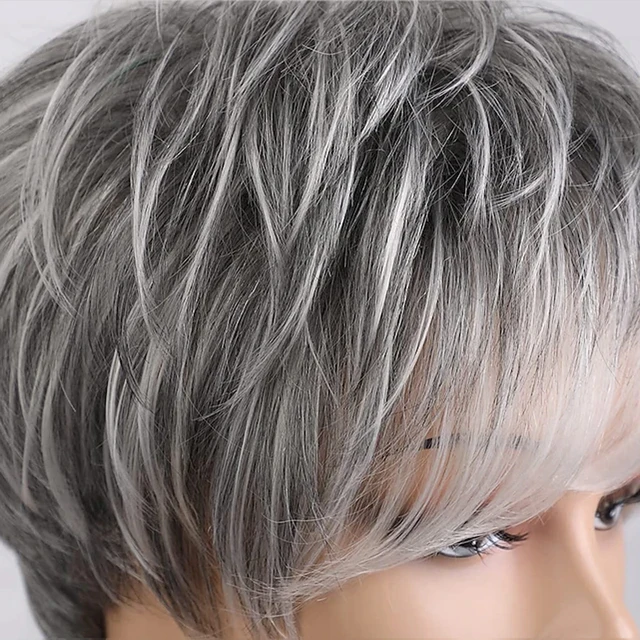 HAIRJOY Synthetic Hair Short Curly Pixie Cut Wigs for Women Pretty Short Gray Wigs Easy Care Wigs 5