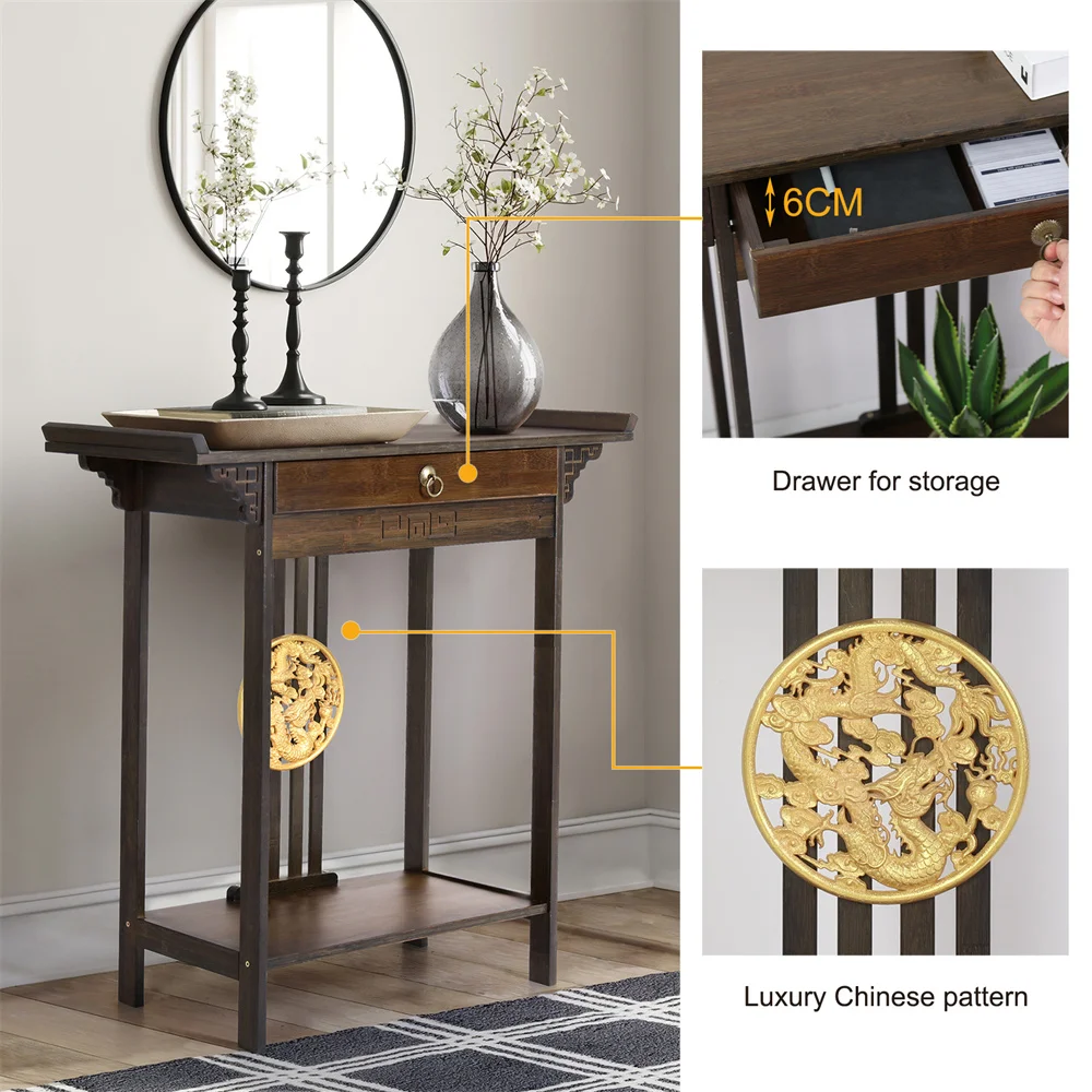 LUVODI Antique Wood Console Table with Drawer for Entryway Living Room Sofa behind Storage Table