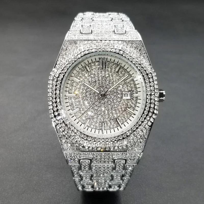 Hip Hop Bling Diamond Watch pour homme montre bracelet quartz glac en hip-hop-bling-diamond-watch-pour-homme-montre-bracelet-quartz-glac-en
