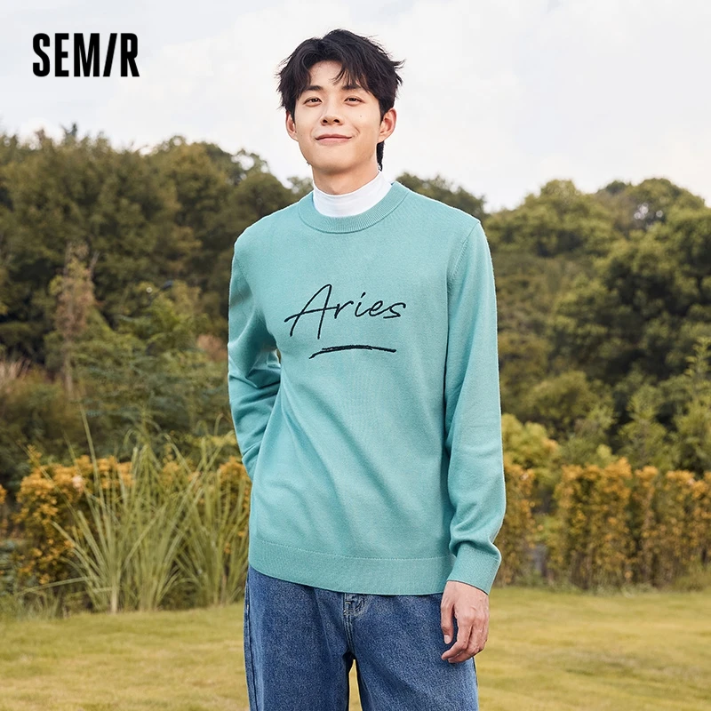

Semir Sweater Men Simple Off-Shoulder 2023 Winter New Letter Embroidery Comfortable Fashionable Sweater