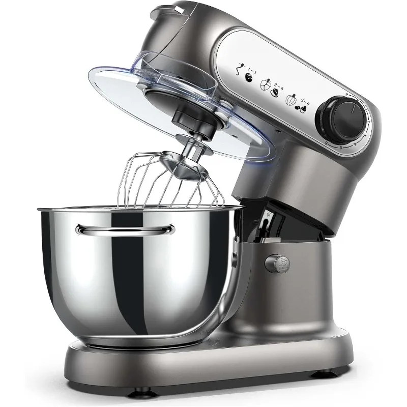 

Stand Mixer, 6QT Tilt-Head Food Mixer, 600W Kitchen Electric Mixer, 6-Speed Tilt-Head Food Mixer with Dough Hook, Wire Whip Grey