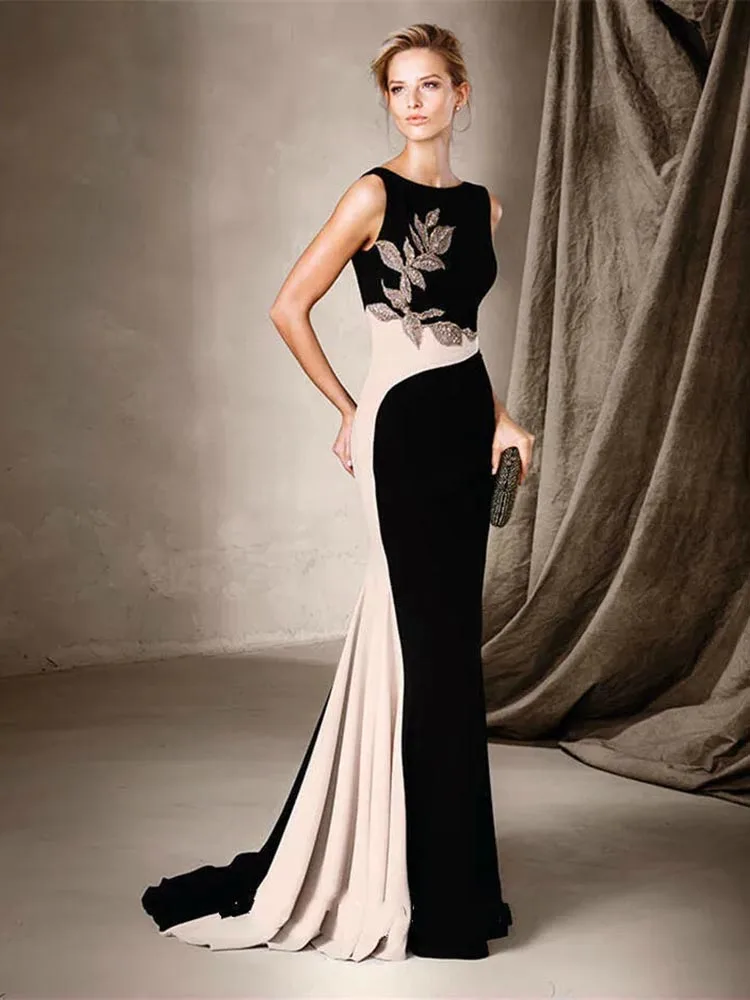 Sleeveless Beading Mermaid Jewel Neck Mother of the Bride Dress Wedding Party