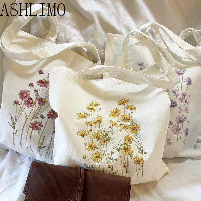 Bolso de lona con cremallera, bolsa de tela de compras de un solo hombro,  gran capacidad, estilo coreano artístico - AliExpress