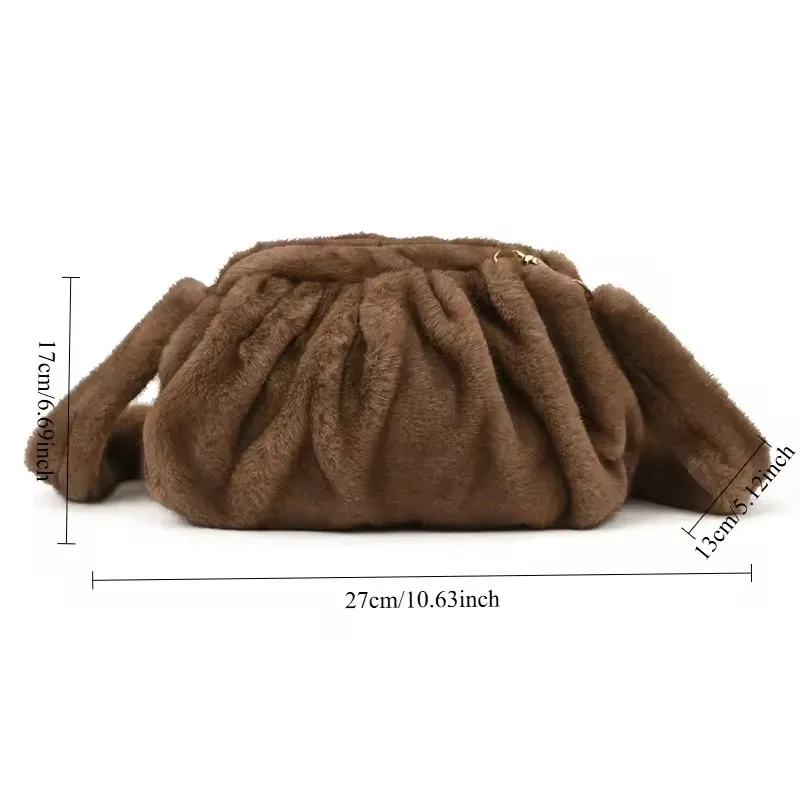Cute and Versatile Winter Crossbody Bags Mink Fur Wrinkle Relaxed Texture Cloud Shell Bag Women Fashion Tote Shoulder Bag