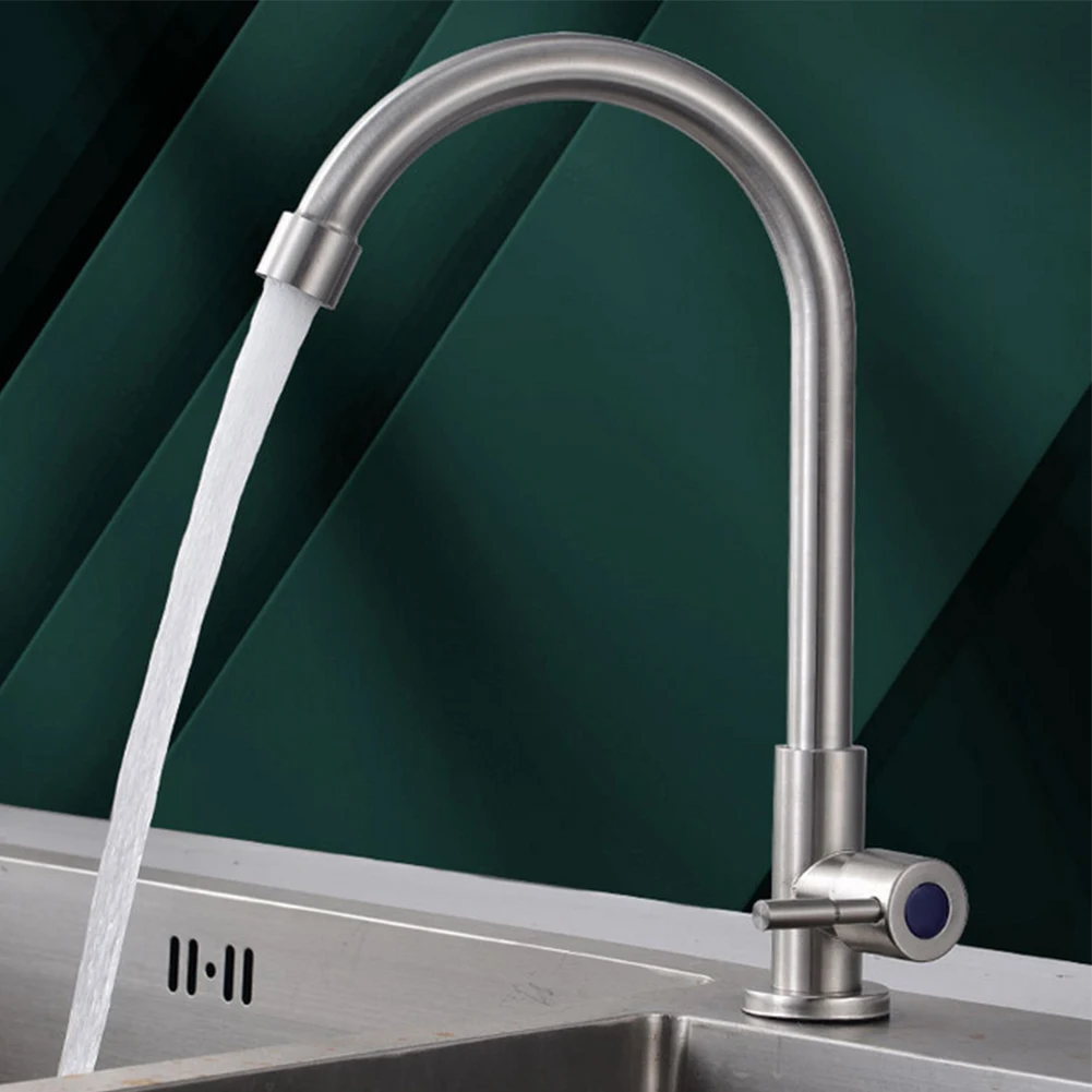 Kitchen Faucet Stainless Steel Water Tap Single Cold Free Rotation Deck Mounted Single Lever Bathroom Kitchen Sink Faucet 2