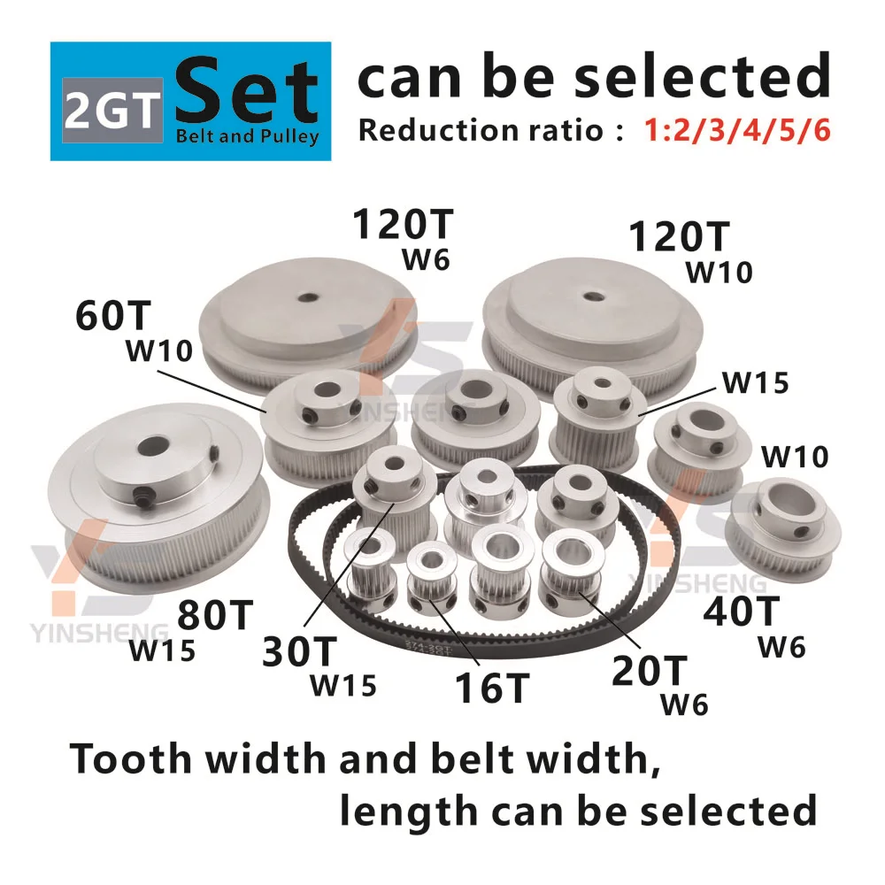 2GT Timing Belt and pulley Set 20T 60T Synchronous wheel 2M Toothed synchronization Belt Width 15MM Aperture 3-15MM 3D printer 3d printer accessories timing belt pulley timing pulley belt pulley