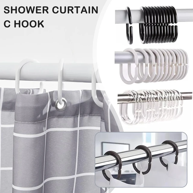12PCS Plastic C Type Shower Curtain Hook Hanger Bath Drape Loop