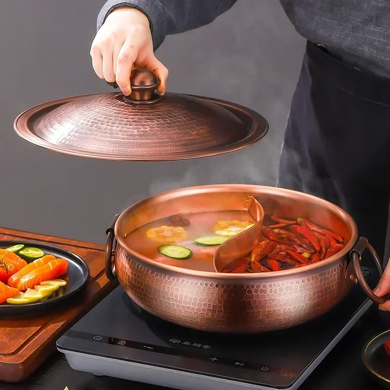 Vintage Style Pure Copper Hot Pot: Double Flavor, Large Soup & Stock Pots, Handcrafted, Universal Cooking Range, Stylish Design - Image 4