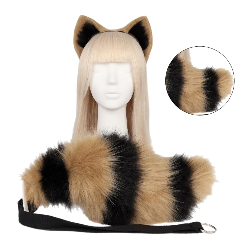 

Y1UE Cat Ear and Wolf Foxes Animal Tail Cosplay Costume Faux Furs Headband Headdress