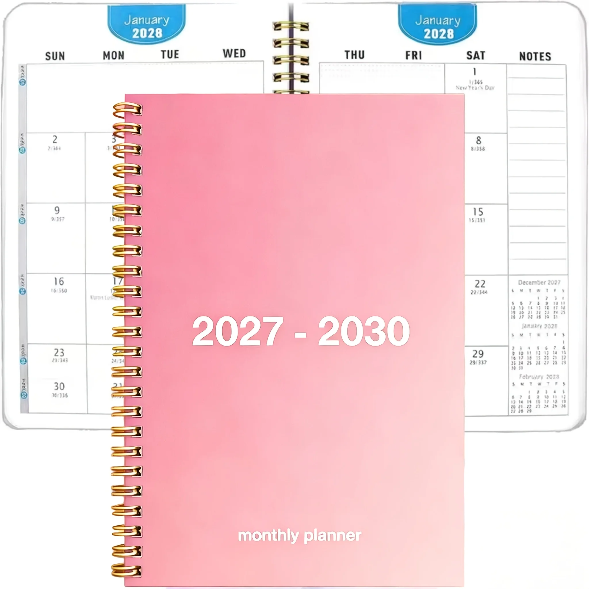 Agenda Mensile 2027-2030, Pianificatore a Spirale per 4 Anni, Libro Agenda a Lungo Termine con Sezione per Appunti