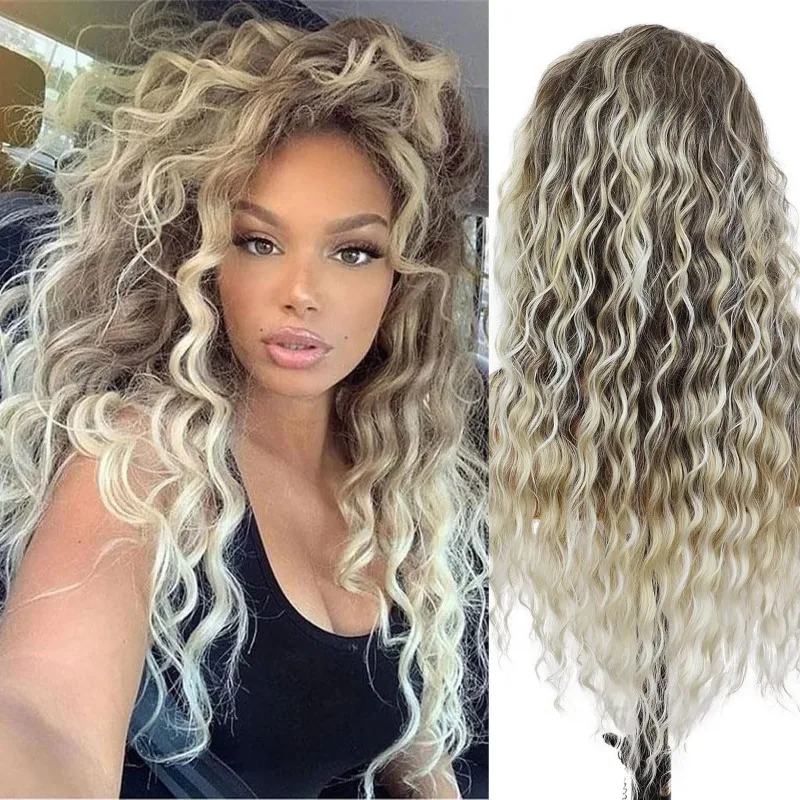 

Long Curly Wigs for White Women Ash Blonde Wig Natural Fluffy Hair Thick Free Part Hairline Synthetic Wigs pink ombre wigs