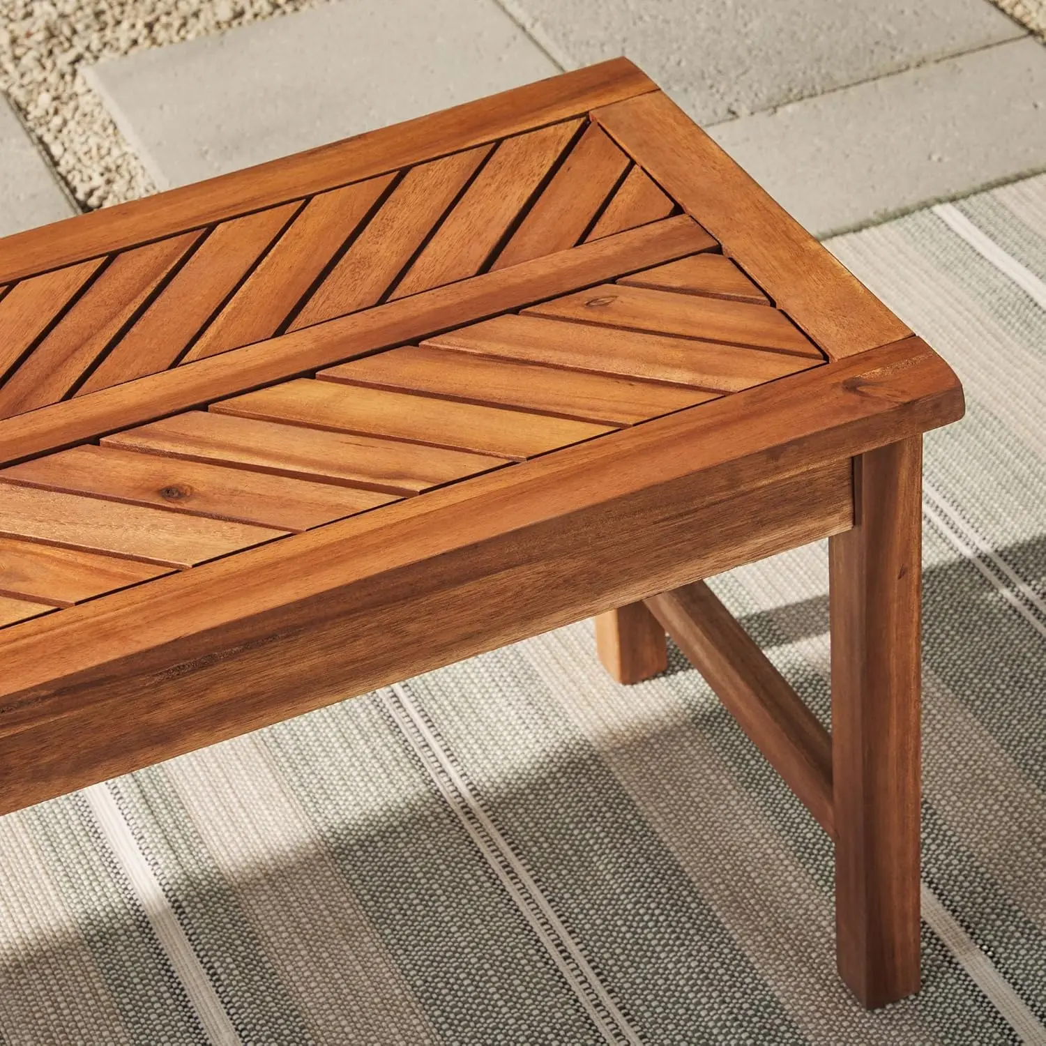 3 Person Outdoor Patio Chevron Wood Dining Bench All Weather Backyard Conversation Garden Poolside Balcony 53 Inch Brown 5