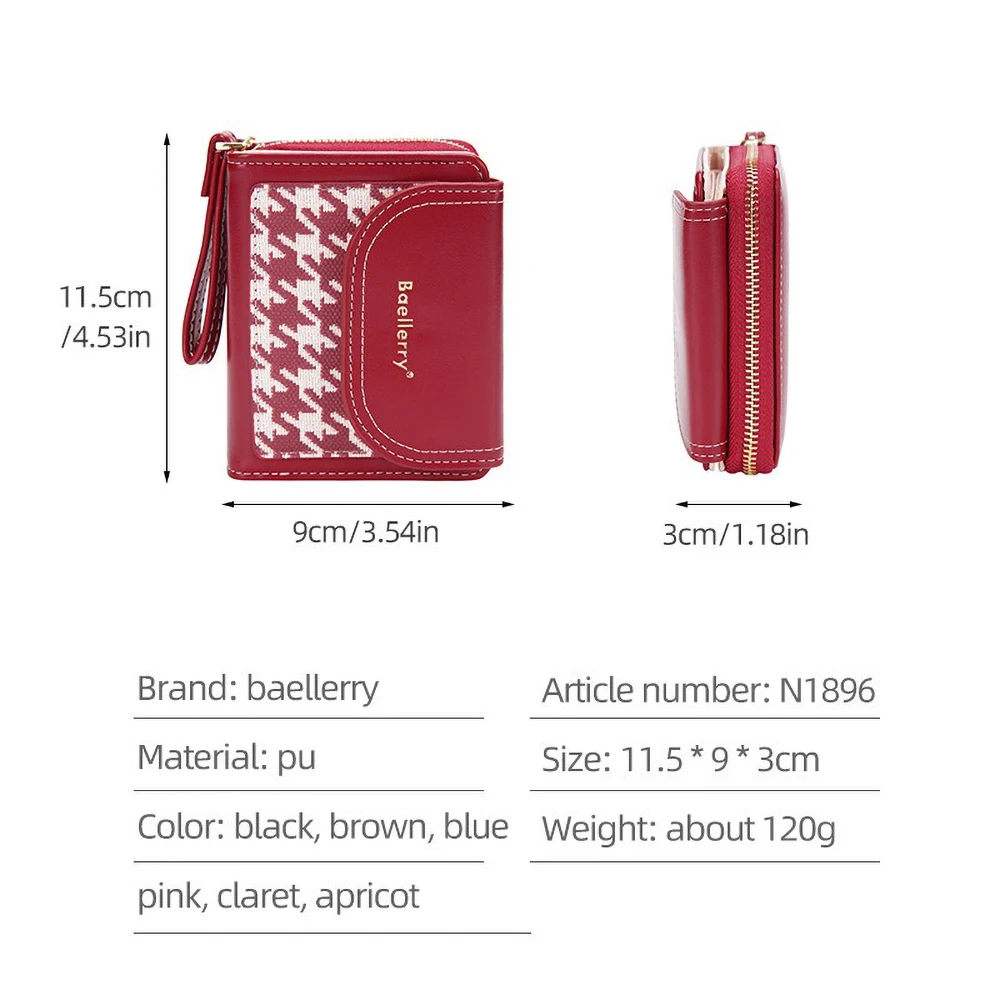 Baellerry Women's Short Wallet Coin Purse Checkered Pattern Pu Leather Slim Zip Pocket with Card Slots RFID Blocking Gift Idea