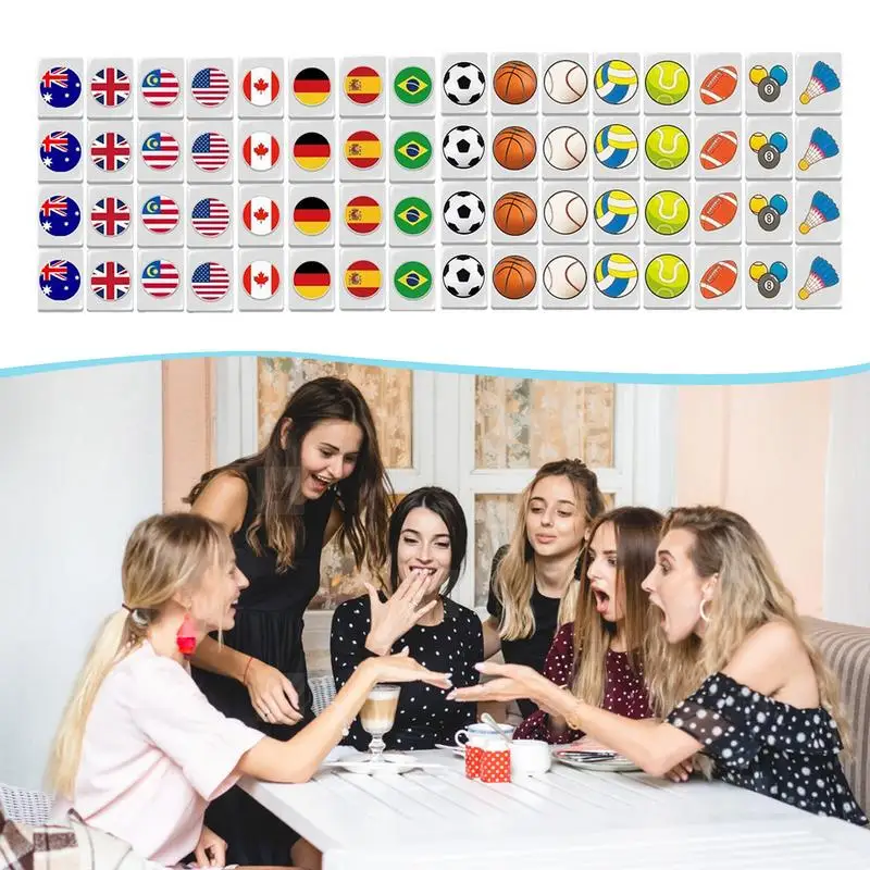 Mahjong Game Set 65PCS Flag Pattern Tile Games Mahjong Tiles Set for Family Party Seaside Escape Block Puzzle Fun Board Games 3
