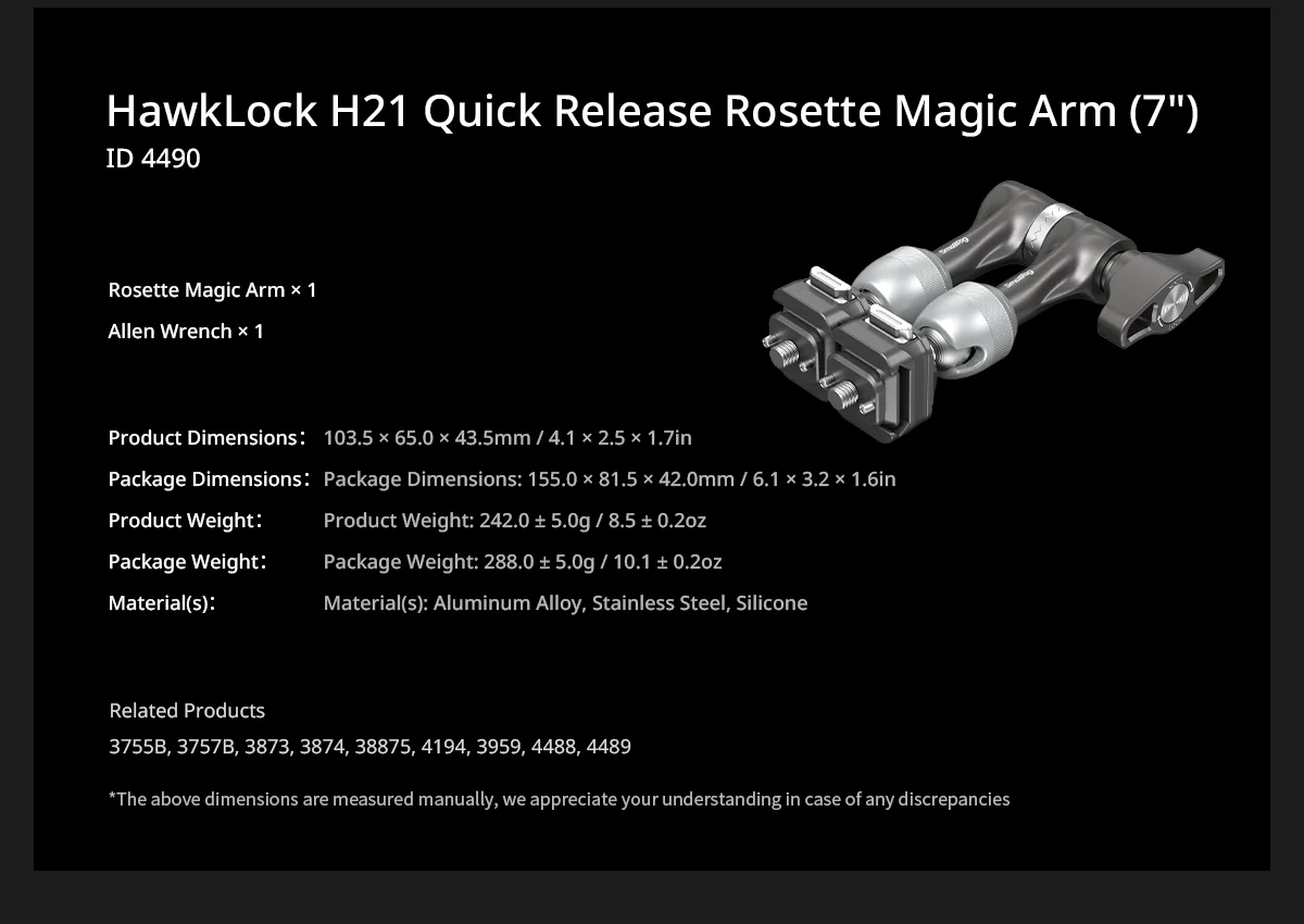 SmallRig HawkLock H21 Quick Release Rosette Magic Arm 11" / 7" /Quick Release Magic Arm mit Kugelkopf Belastung 3kg – Detail 13