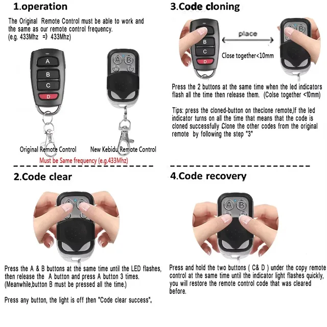 433MHZ Remote Control 4 Button Remote Controller Duplicator Universal Garage Door Opener Clone Rolling Code for Gate Garage Door 3