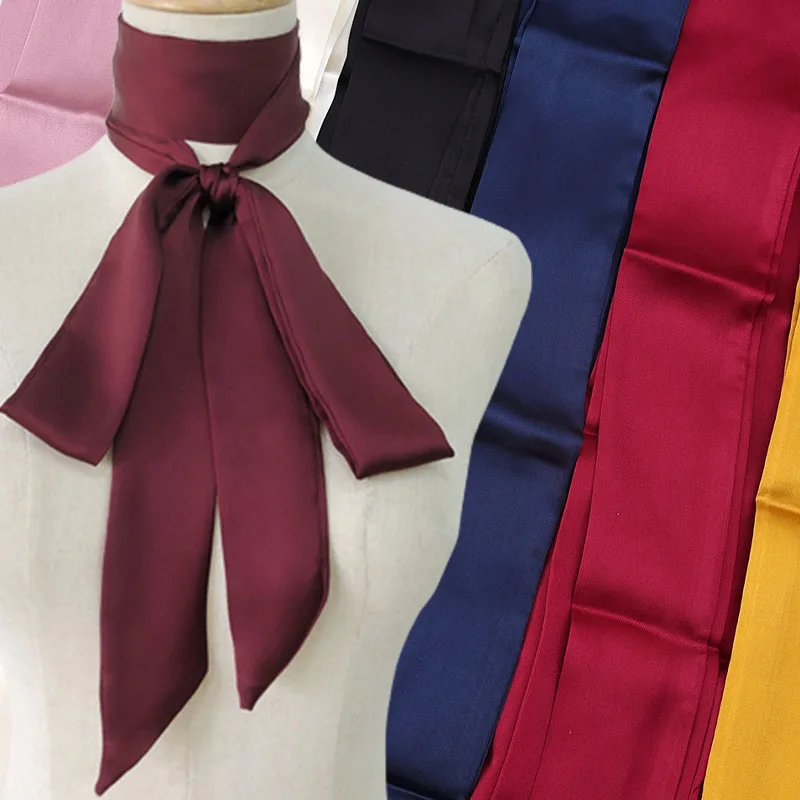 

Multifunction Women Narrow Long Scarf 190x5cm Solid Color Chiffon Silk Rubber Red Tie Black Bag Ribbon Headbands Choker Streamer