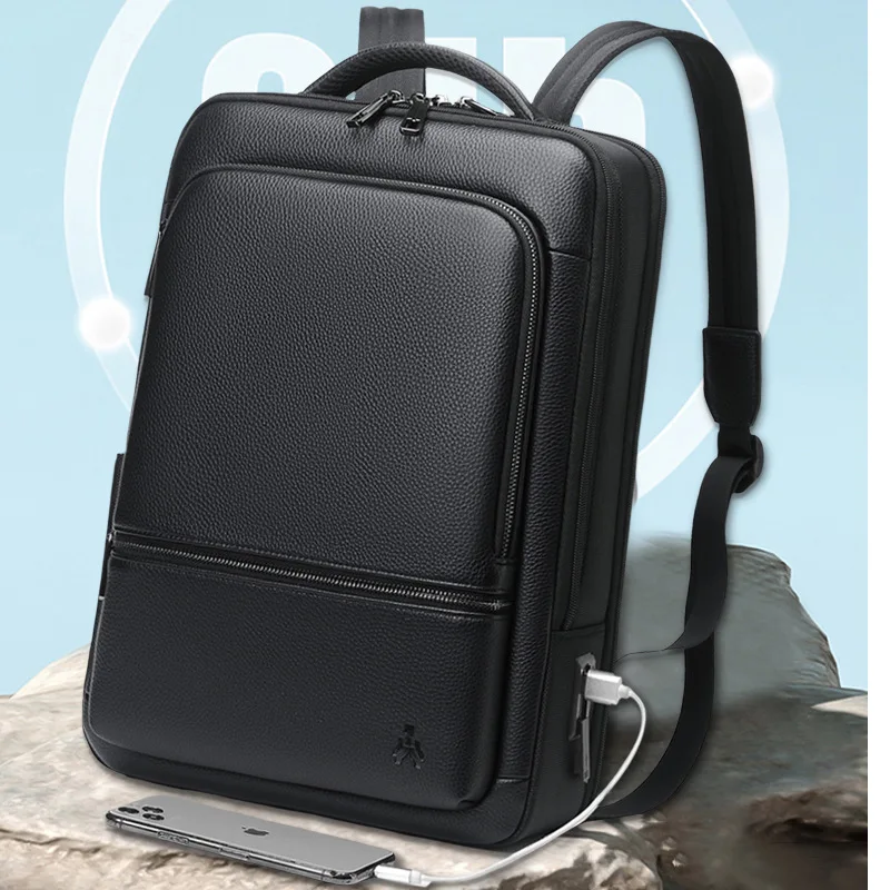 2023 New Brand Fashion Men Backpack Leather School Backpack Bag Waterproof Travel Bag Casual Leather Book Laptop Bag Male 5