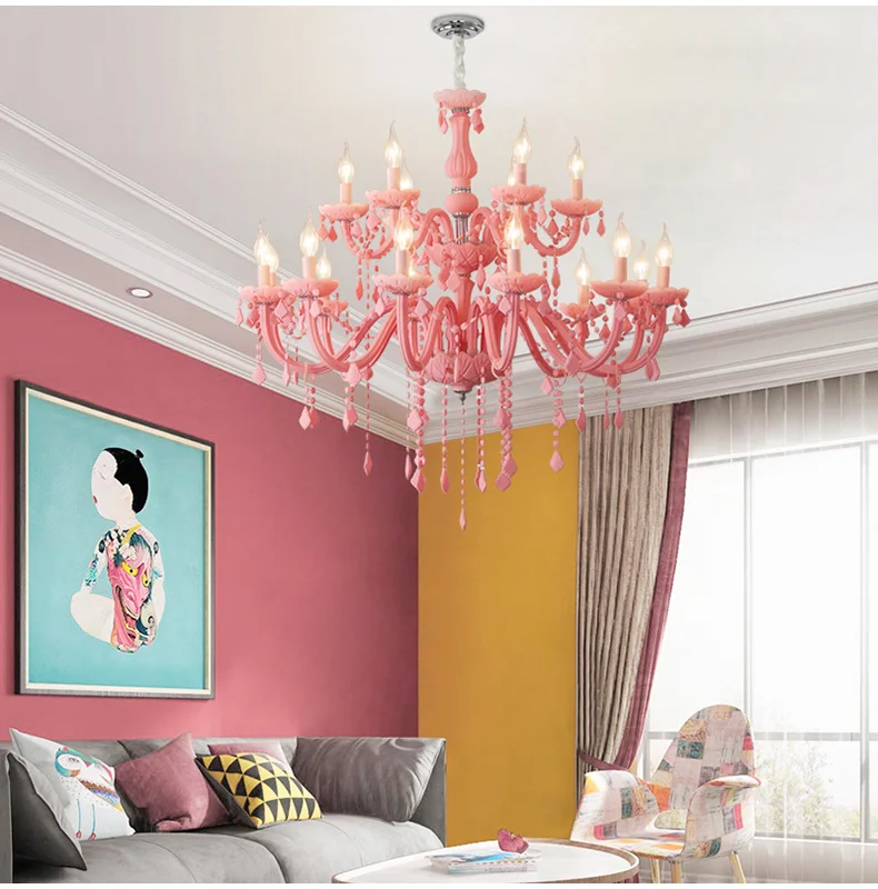 white chandelier Colorful crystal chandelier pink, green, purple, red, blue living room bedroom dining room girl children's room chandelier small chandeliers