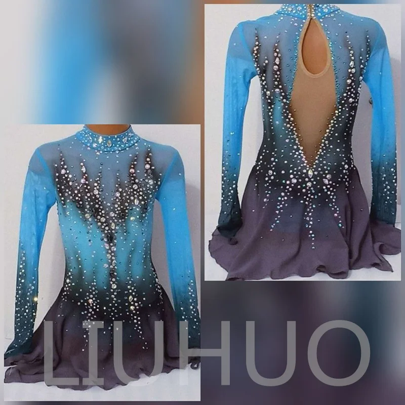 LIUHUO Meisjes Ice Kunstschaatsen Jurk Stretch Mesh Diamond