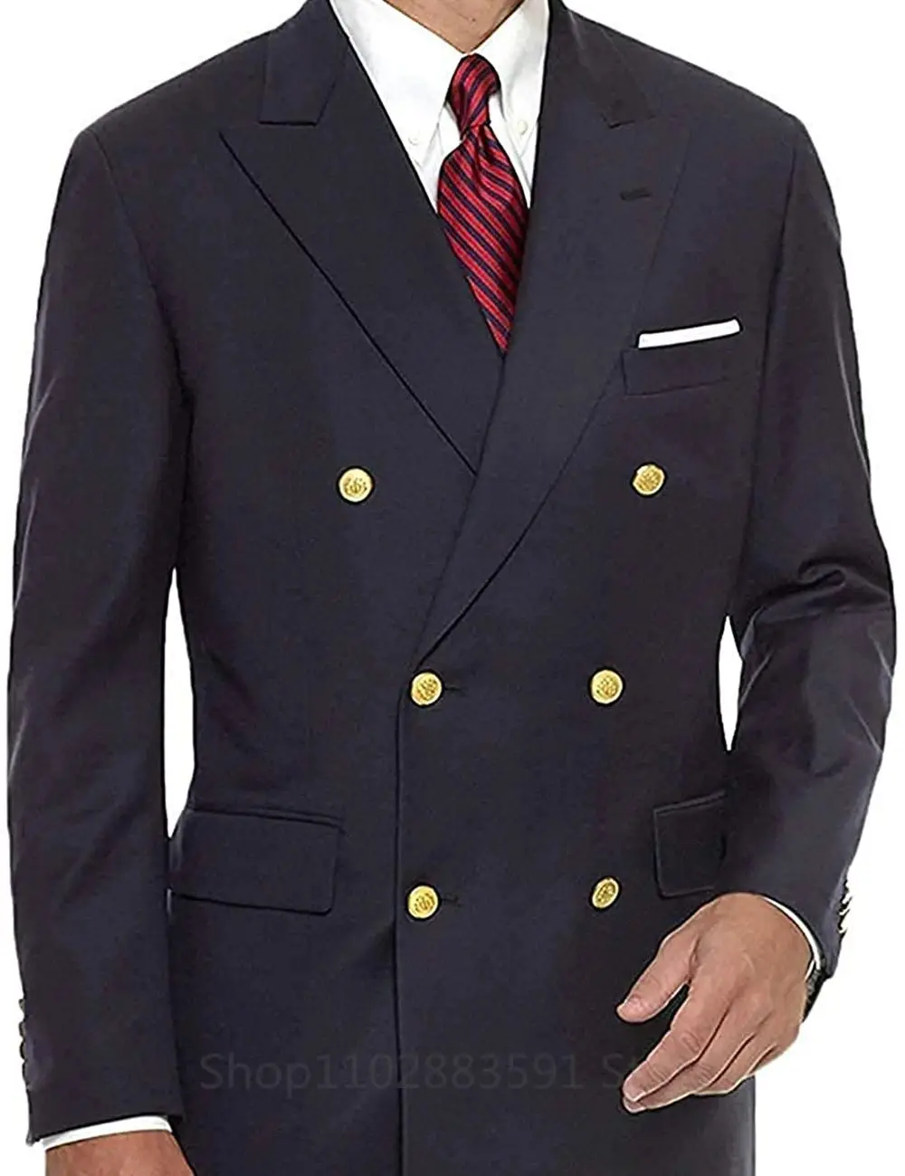 Blazer jacket Navy Blue Wedding Blazer Men Gentleman Suit Jacket Gold Buttons Casual Slim Fit Double Breasted Business Male Only Blazer