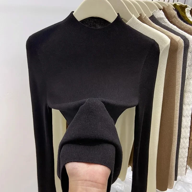 New Fall Semi-Turtleneck Women's Knitted Sweater Autumn and Winter New Solid Color Slim Bottom Shirt