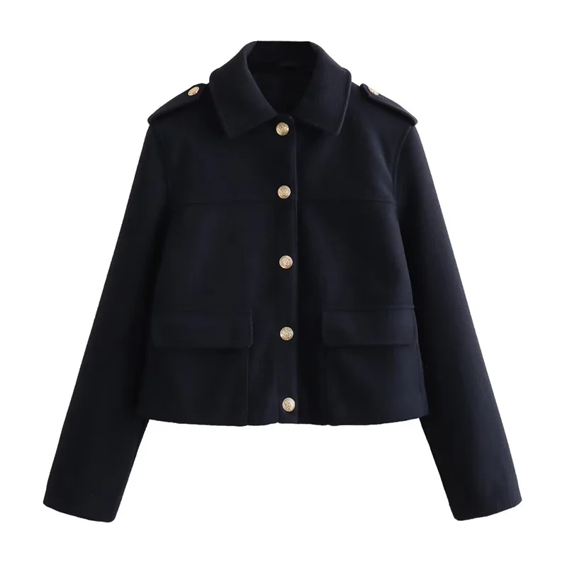 

2023 New Women Gold breasted Soft Jacket Coat Autumn&Winter Fashion High Street Versatile Long Sleeve Warm Tops