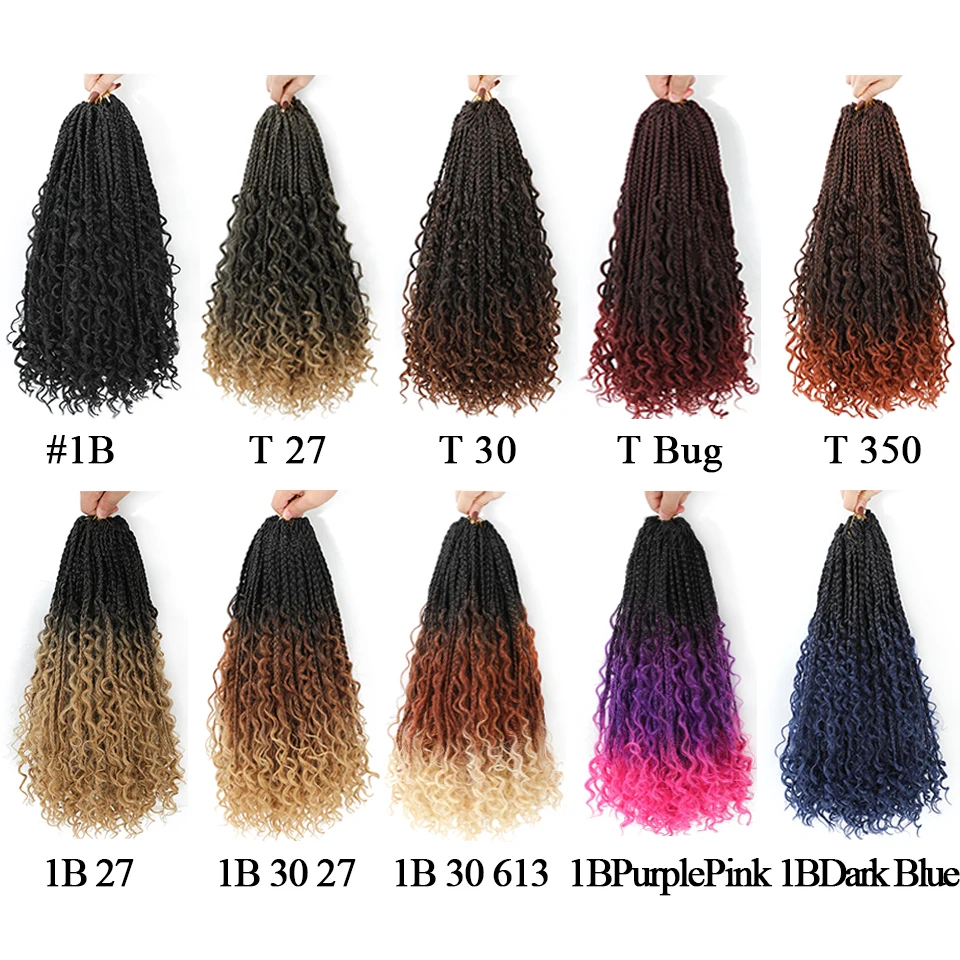14 18 Inch Ombre Goddess Box Braids Crochet Hair Purple Pink Bug Blue Blonde 30 27 350 Colors Bohemian Box Braids Hair Entension 4