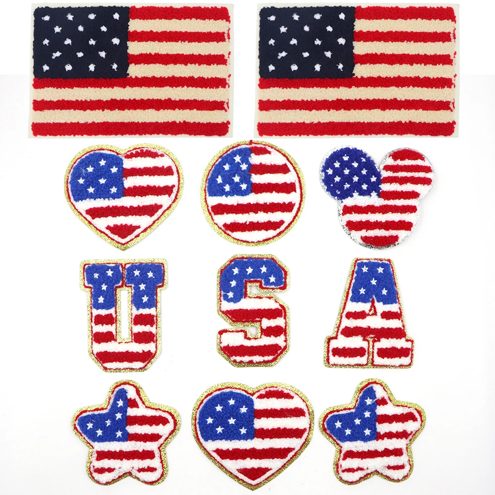 1 Stück Chenille-Aufnäher, USA-Flagge, bestickt, zum Aufbügeln, Unabhängigkeitstag-Aufnäher, zum Aufnähen, Reparatur-Applikation, USA, 4. Juli, Dekor – Detail 1