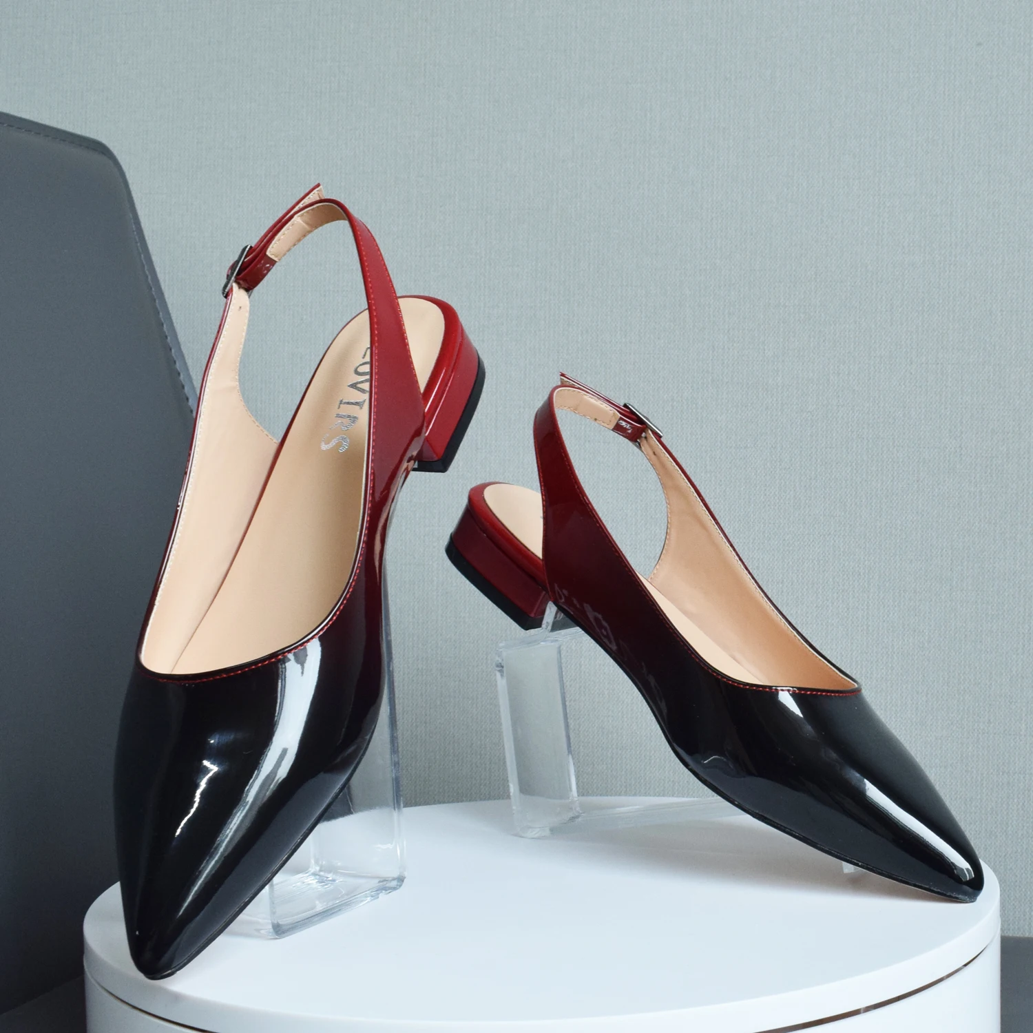 Lovirs Women's Patent Leather Pointed Toe Slingback Flats Casual