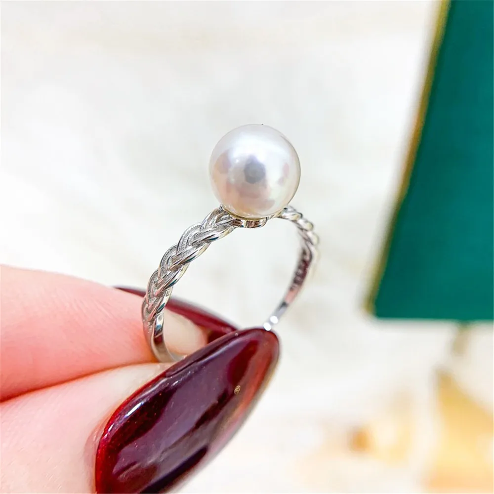 

DIY Pearl Ring Accessories S925 Pure Silver Ring Empty Set K Gold Edition Ring Silver Set Fit 7-9mm Round Flat Beads Z081