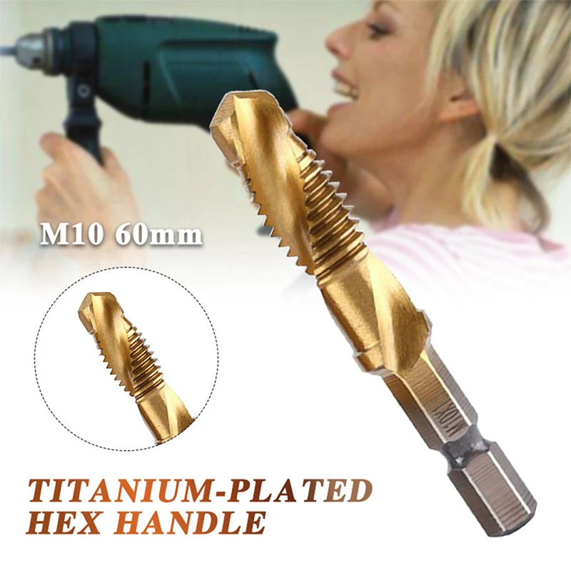 Description Picture 5 of itemTap Drill Bit Set Hex Shank Titanium Plated HSS Screw Thread Bit Screw Machine Compound Tap M3 M4 M5 M6 M8 M10 Hand Tools New