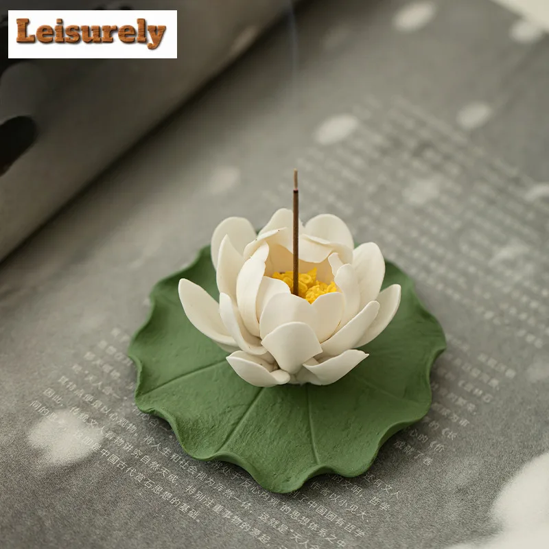 Handcrafted White Lotus Flower Incense Holder Mist Smoking Steamers Incense Burners Aromatherapy Censer Home Supplies Ornaments