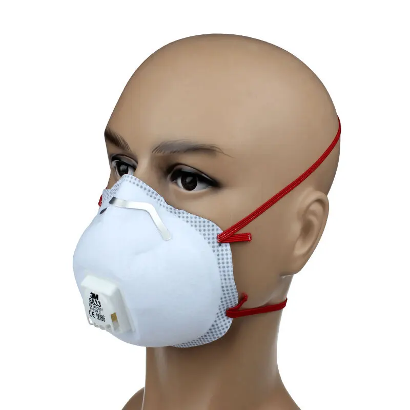 Lot de 10 masques 3M 8833 FFP3 N100 avec valve, emballage d'origine pour protection respiratoire.