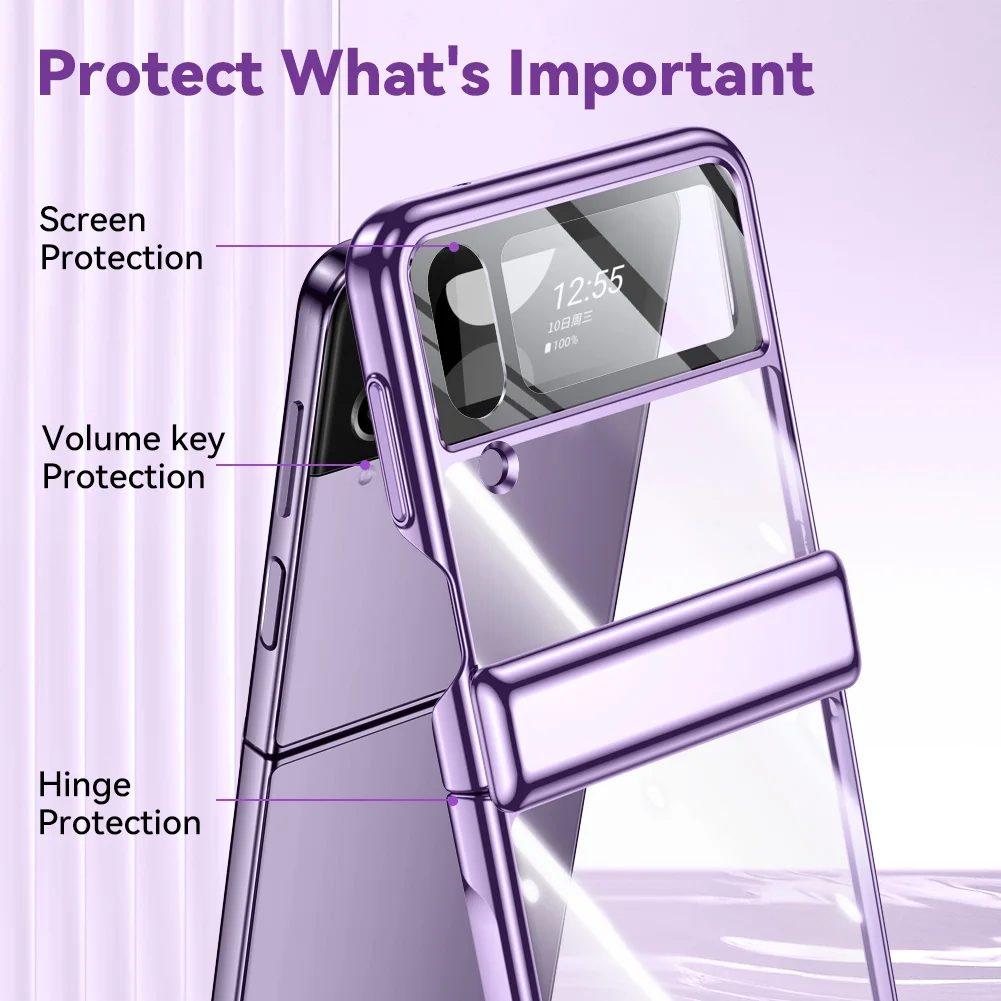 Ultra Thin Plating Case for Samsung Galaxy Z Flip 4 5G 2022 Hinge Protection Shockproof Transparent Clear Hard PC Fashion Case