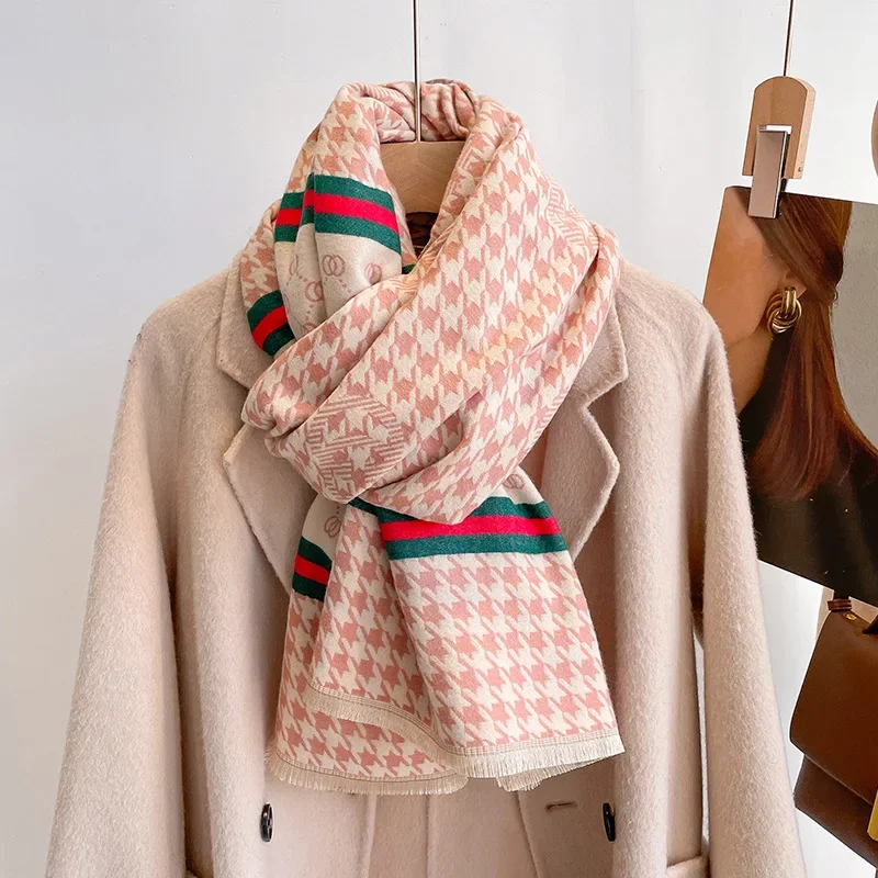 Scarf Women Luxury Imitation Cashmere Pashmina Shawl Scarves Warm Winter Blanket Large Wrap Stoles Bufanda Ladies Stripe Wraps