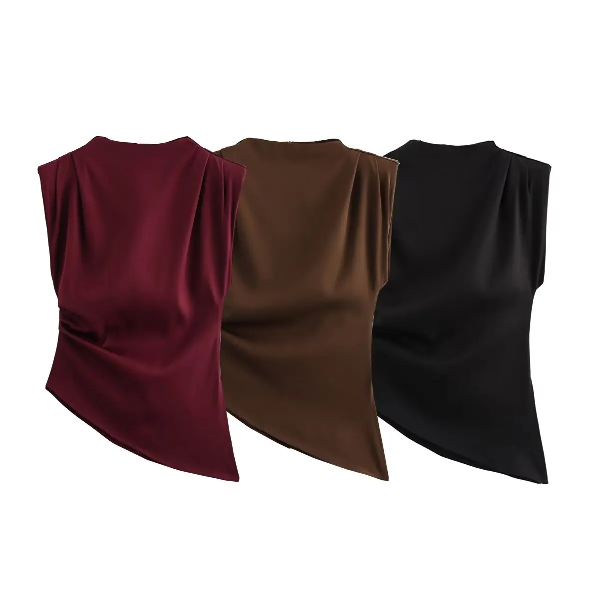 Spring Female Casual T-shirt Top Sleeveless Slim High Waist Cropped Solid Streetwear Y2k Top Women's Patchwork Tee 2025