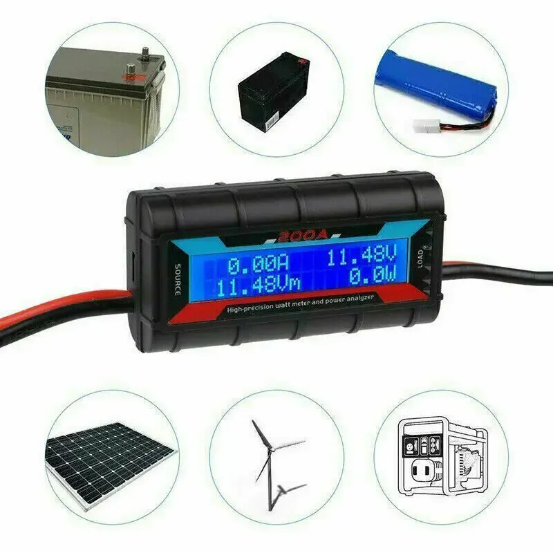 Connexions de l'analyseur de puissance numérique LCD pour modélisme RC avec fils et connecteurs.