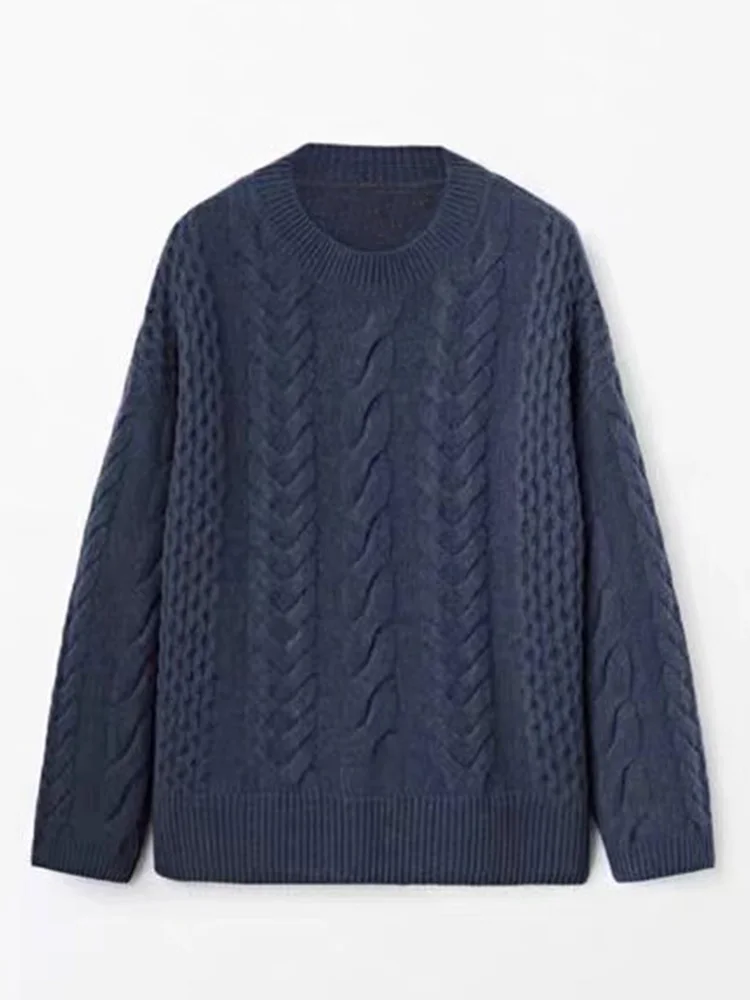 

Women 2023 Autumn New Fashion Casual Twisted Knit Retro Long Sleeve Chic Round Neck All-match Sweater Mujer
