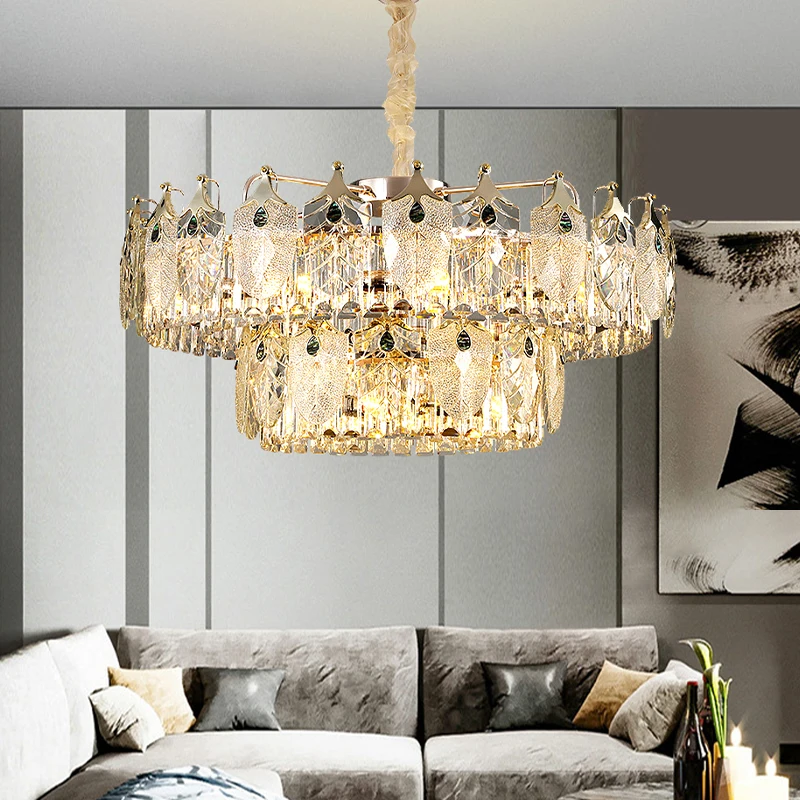 

Leaves Crystal Dimmable LED Lights Modern Ceiling Chandeliers New Lustres Pendant Lamps Home Decoration for Living Room Decor