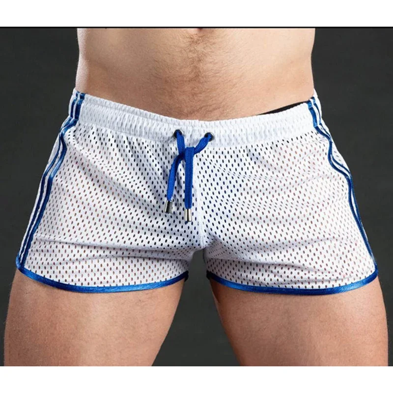 Men Casual Gym Fitness Training Shorts Sexy Mesh Breathable Quick Dry Fashion Sports Beach Trunks Men Clothing Summer 3