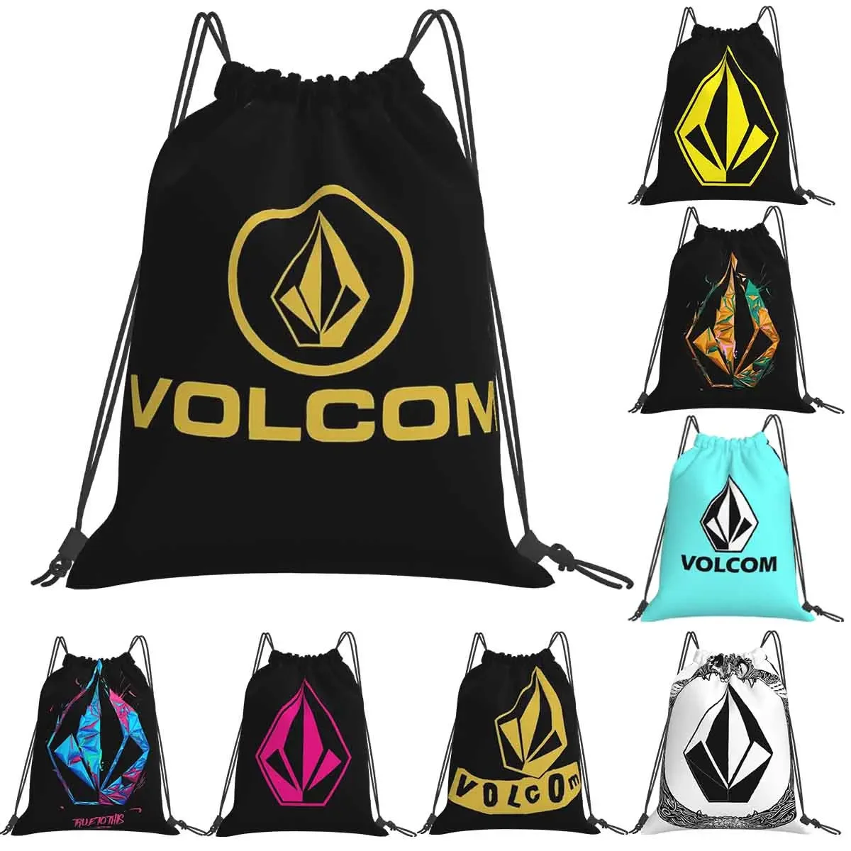 

Volcom Logo Backpacks Multi-function Portable Drawstring Bags Drawstring Bundle Pocket Sports Bag Book Bags For Travel School