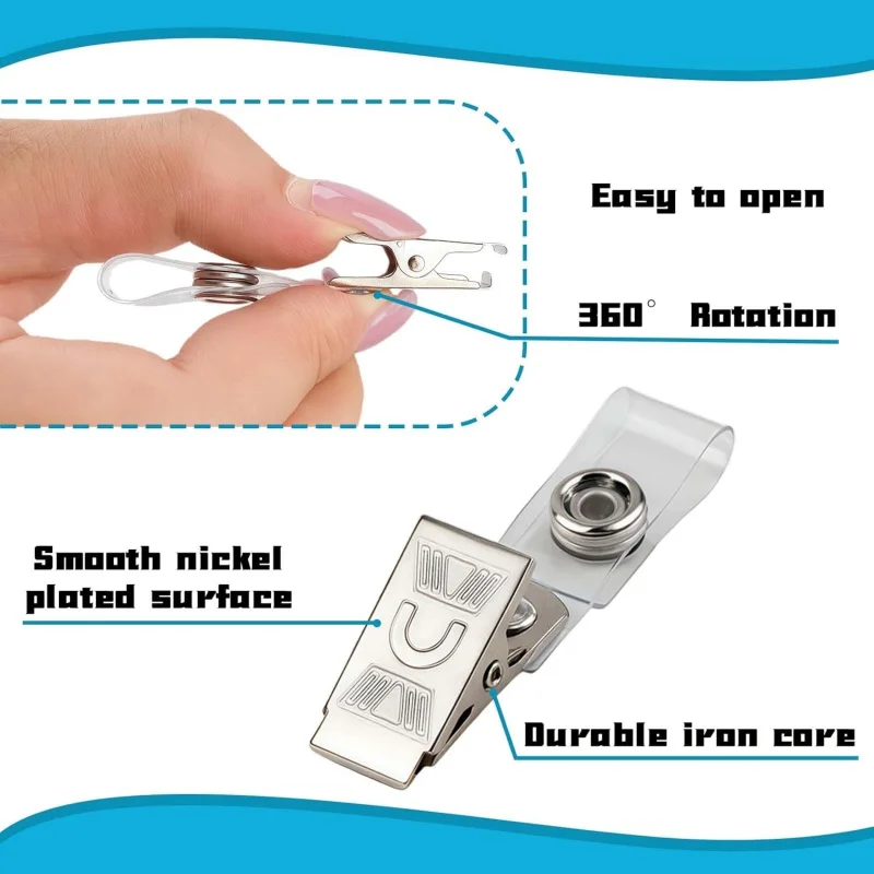 Premium Metal Badge Clips with Clear PVC Straps - 32-Pack for ID Cards, Badge Holders, and Name Tags